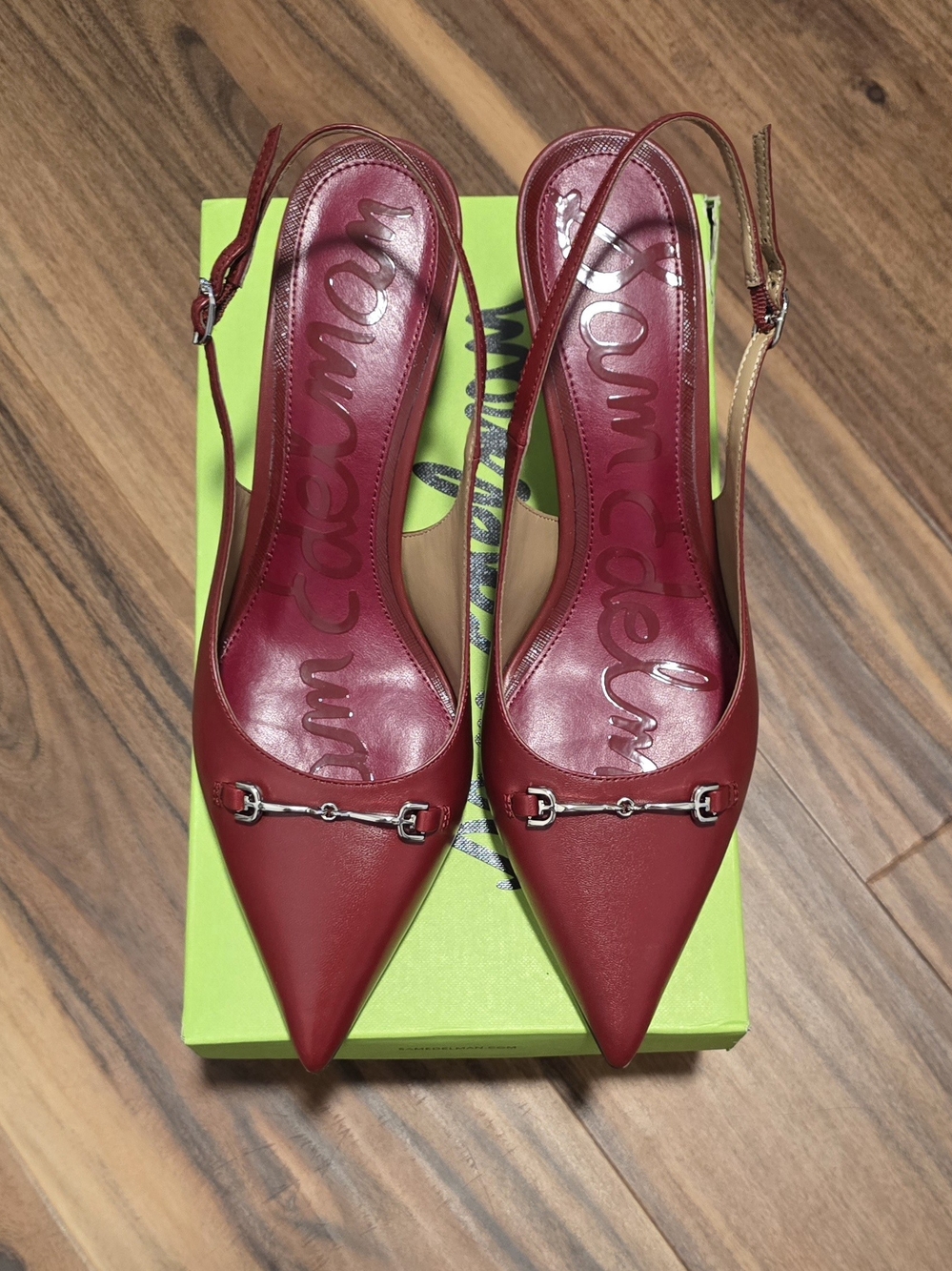 Sam Edelman Waller Red Leather Pointed Slingback Pumps with Silver Bit, 10.5 Euc